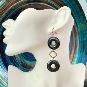 🔥FAVES 🐢Hand Crafted Long Black Obsidian & Textured Copper Statement Earrings